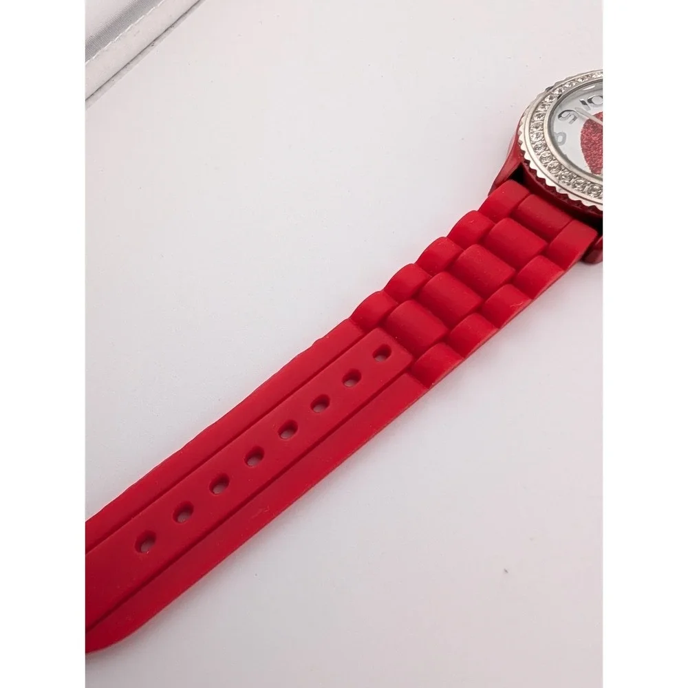 Geneva Platinum‎ Heart Dial Watch Women 38mm Case Red Silicone Band- New Battery